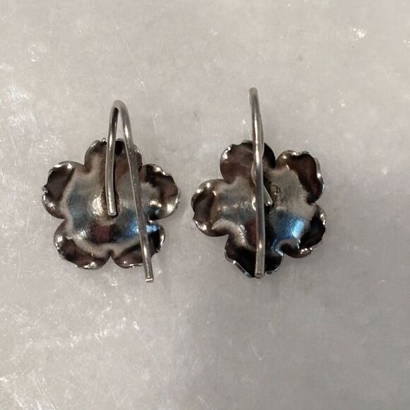 NWT Solid Sterling Silver Rose Flower Hook Drop Pierced Earrings Silver OS - Picture 3 of 4